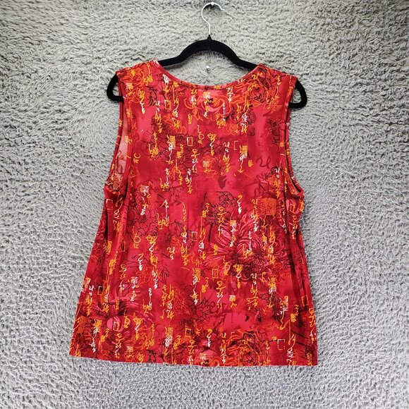 Chicos Travelers Womens Size 2 Us 12 Red Sleeveless Tank Top Abstract Print - Picture 8 of 9